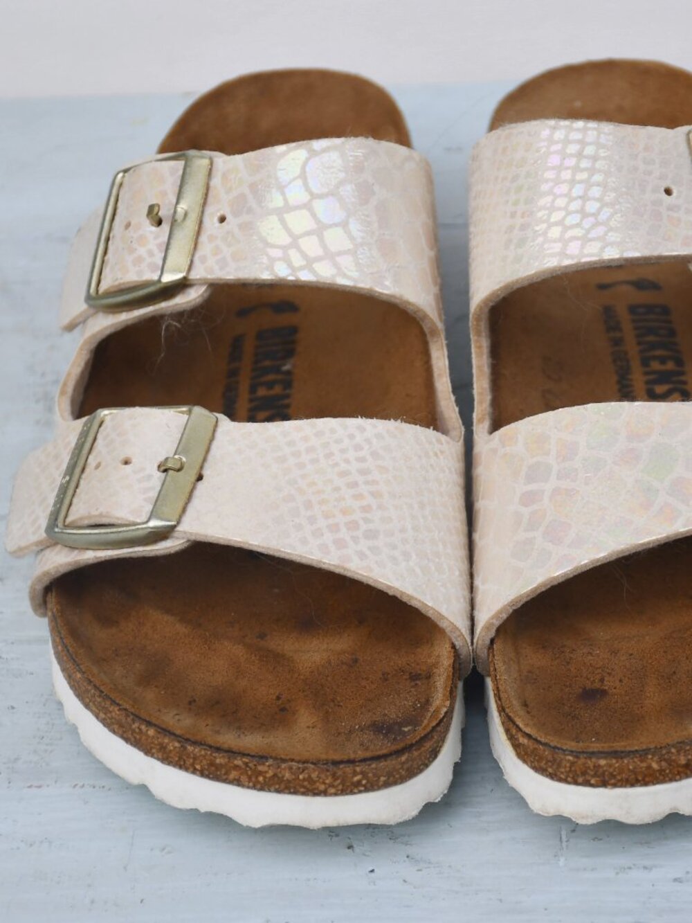 Birkenstock Cream Snakeskin Arizona Sandals (Sz 37 Normal Width)